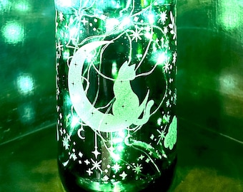 Custom Engraved Lighted Wine Bottle Light – Green Glass with Fairy Lights