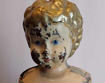 Antique Tin Metal Head, Leather Body project doll