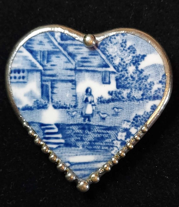Artist Signed Handmade Heart Pendant Pin Marked S… - image 6