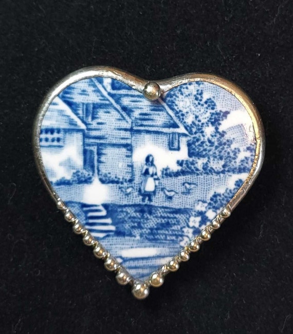 Artist Signed Handmade Heart Pendant Pin Marked S… - image 1