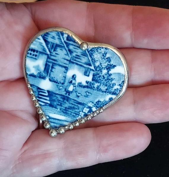 Artist Signed Handmade Heart Pendant Pin Marked S… - image 4