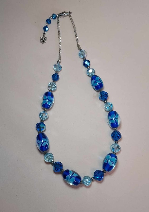Blue Iridescent Glass Crystal and Blown Glass Bead