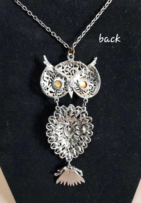 Large Vintage OWL Necklace with Violet Eyes - image 6