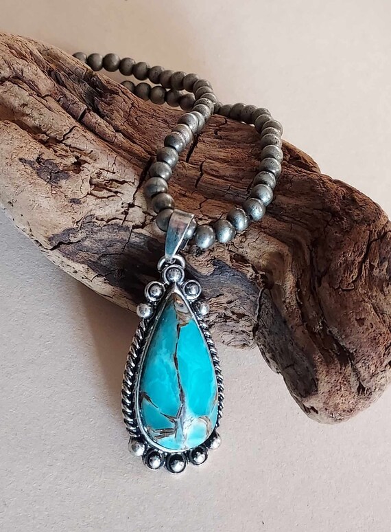 Blue Stone and Navajo Pearl Style Necklace