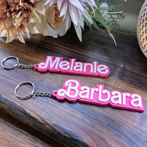 Personalised Barbie-Style Name Key Ring | Custom 3D Printed Keychain for Girls | Pink Script Bag Charm | Barbie Fan Gift