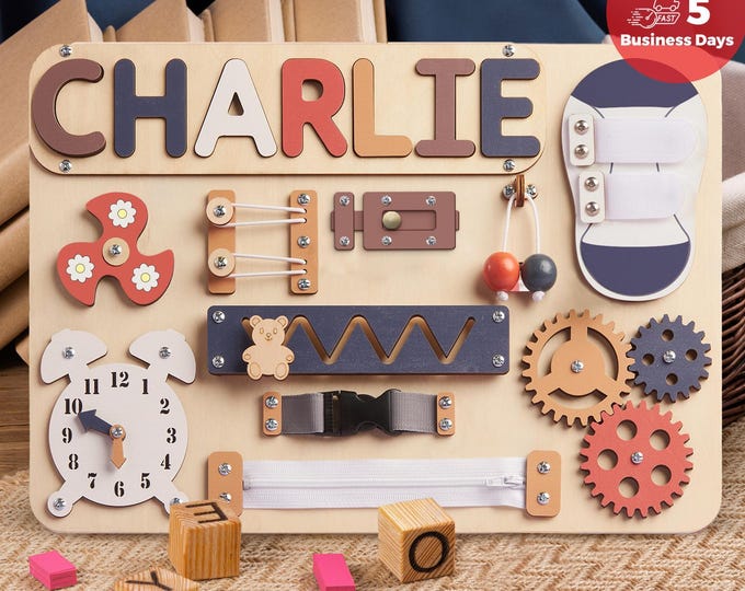 Montessori Busy Board, Custom Sensory Toy for Baby Age 1-2, Name Puzzle Gift for Baby, 1st Baby Toys, Baby Shower, Personalized Baby Gifts