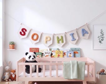 Custom Baby Name Banner, Newborn Baby Shower Gift, Yarn Letter Canvas Banner, Handmade Nursery Decor, Yarn Baby Banner, Baby Name Garland