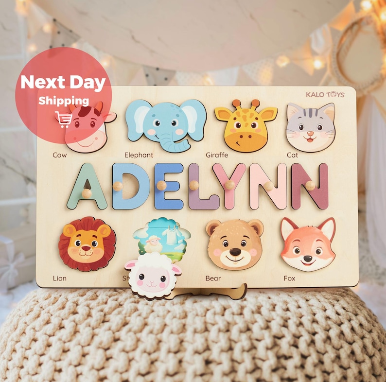 Personalized Wooden Name Puzzle for Kids, Montessori Toy, First Birthday Gift, Baby Shower Gift, Name Puzzle for Toddler, Name Baby Puzzle image 1
