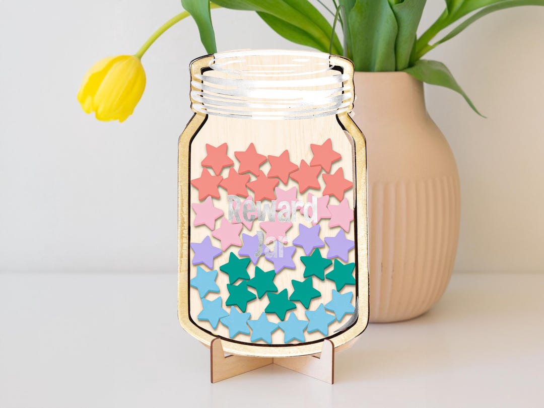 Custom Reward Jar and Tokens, Rainbow Classroom Teacher Star Jar Chore ...