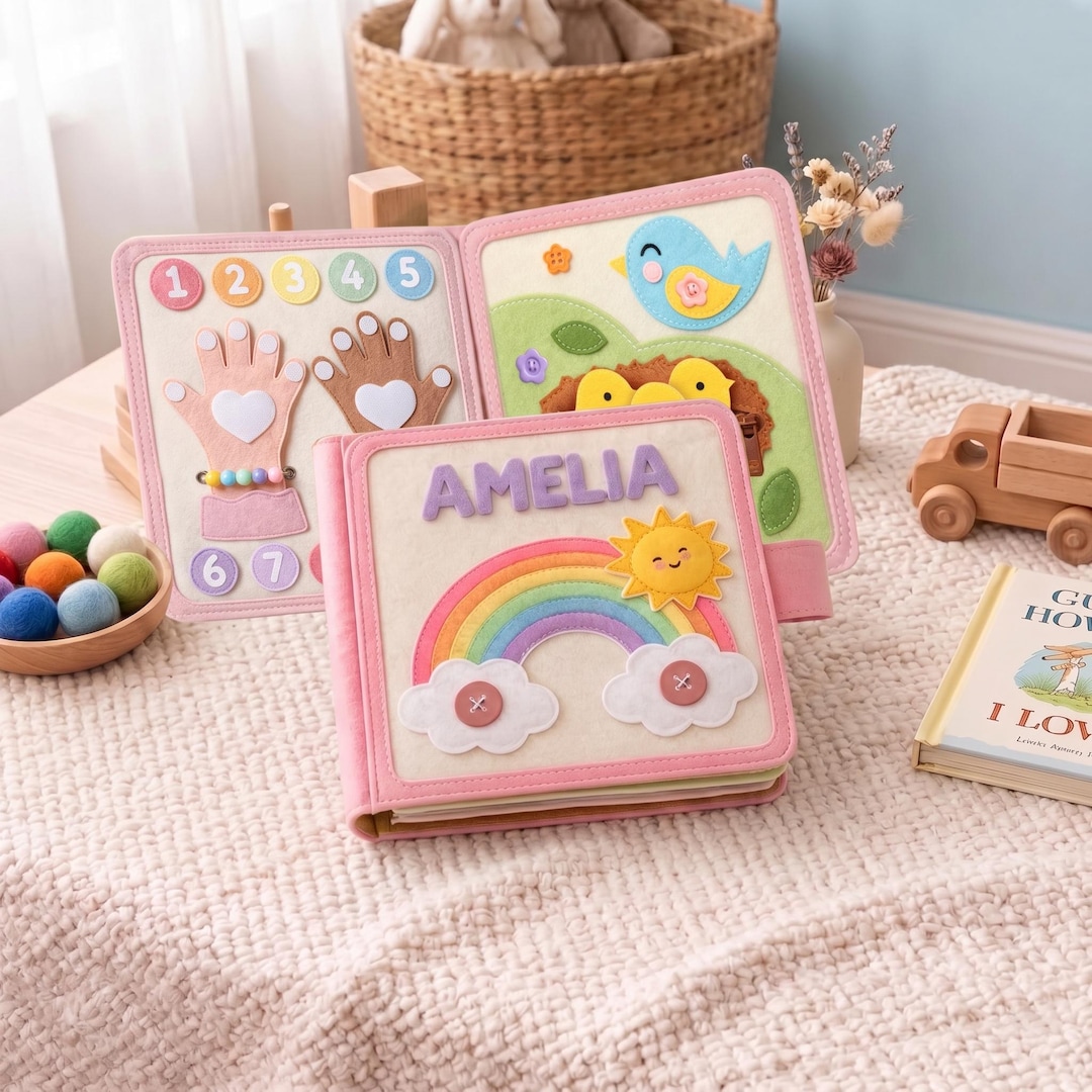Personalized Busy Book, Montessori Busy Book, Felt Busy Book, Baby Gifts Girl, First Birth
