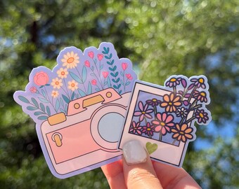 April in Bloom Polaroid Sticker Floral Camera, Spring Aesthetic, Cute Vintage Photo Sticker spring floral, polaroid camera, cute sticker