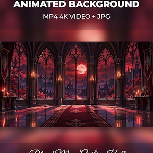 Blood Moon Gothic Hall Animated Twitch Background | Dark Red Vampire Castle at Night | VTuber Stream Scene | Seamless 4K MP4 Loop