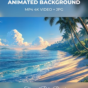 Tropical Palm Beach Animated Stream Background | Sunny Ocean Waves and Island View | Summer Twitch Scene | Seamless 4K MP4 Loop