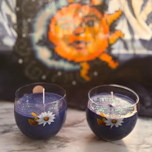 Toasted Vanilla Set Of Blue Soy Wax Candles In Vintage Glasses From Latvia