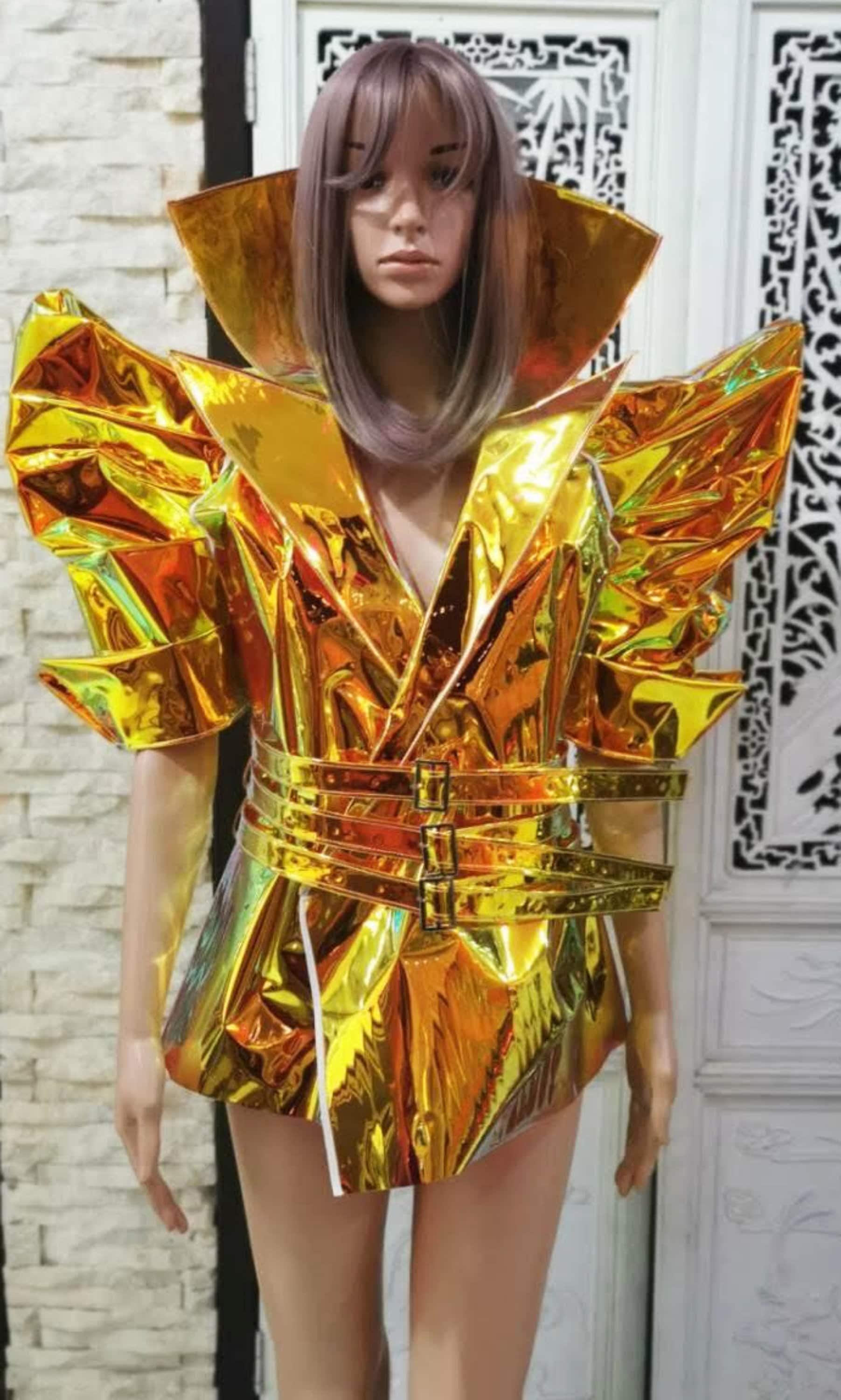 Chaqueta de cuero futurista estilo samurái Da Neena L1096, estilo desfile Vegas, tallas XS-XL