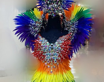 Conjunto de disfraz de bailarina de samba para desfile del orgullo gay de cristal multicolor Da neena c944