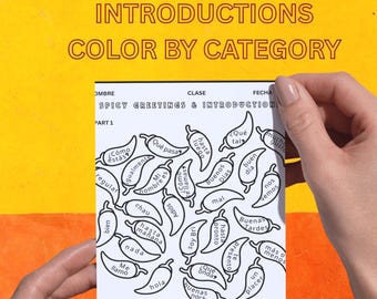 Arkusz ćwiczeń z kolorowaniem według kategorii powitań i przedstawień w języku hiszpańskim