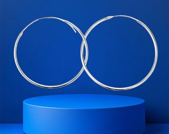 hoop earrings made of silver 925, size 1.2,1.5,2,2.5 and 3 x 8-80 mm, sterling silver hoop earrings, silver hoop earrings fine and light