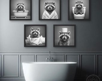 Funny Raccoon Bathroom Art Prints: Trash Panda in Bath (Digital Download