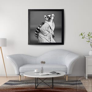 Cute Lemur Print, Lemur Wearing a Bathrobe, Ring Tailed Lemur Print, Cute Animal Ring-tailed Lemur Printable Ai Art, Digital File