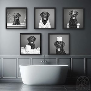 Funny Black Lab Bathroom Wall Art Bundle – 5 Dog Prints – Labrador Toilet Decor – Pet Humor Digital Download – Dog Lover Gift - Dog Decor