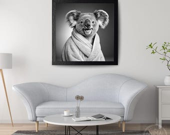 Impresión divertida de koala, koala con bata de baño, lindo arte de koala, descarga digital, arte de koala imprimible con IA, koala en formato JPG, descarga instantánea