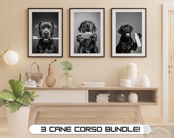 Láminas artísticas divertidas de Cane Corso para el baño: Paquete de decoración canina (descarga digital)