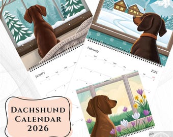 Dachshund Gift 2026 Calendar – Cute Dog Wall Calendar – Seasonal Wiener Dog Art – Gift for Dog Lovers – 12 Month Calendar 8.5x8.5