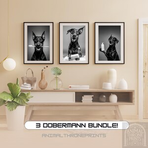 Funny Doberman Bathroom Art Prints: Self-Care Dog Decor (Digital Download)