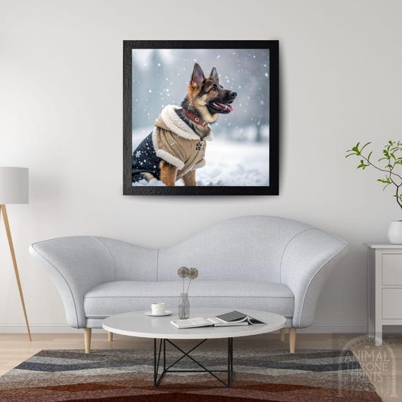 German Shepherd Winter Coat Print: Funny Dog Wall Art (digital - Main Image