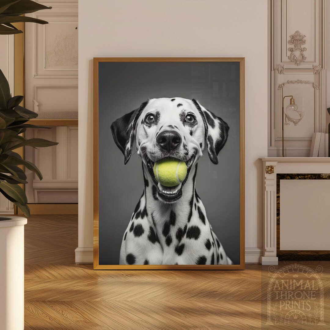 Playful Dalmatian Wall Art – Dog With Tennis Ball – Funny Pet