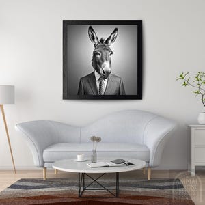 Dapper Donkey Wall Art – Stylish Donkey in a Suit – Fashionable Animal Print – Business Donkey Decor – Farmhouse Funny Printable - AI Donkey