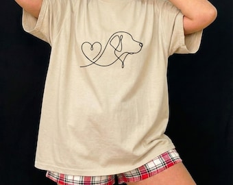 Minimalistisch shirt met lijntekeningen voor honden • T-shirt met één lijn hondenhart • Eenvoudig hondencadeau • T-shirt abstracte hondenoren • Boho-dierenliefhebber • Unisex