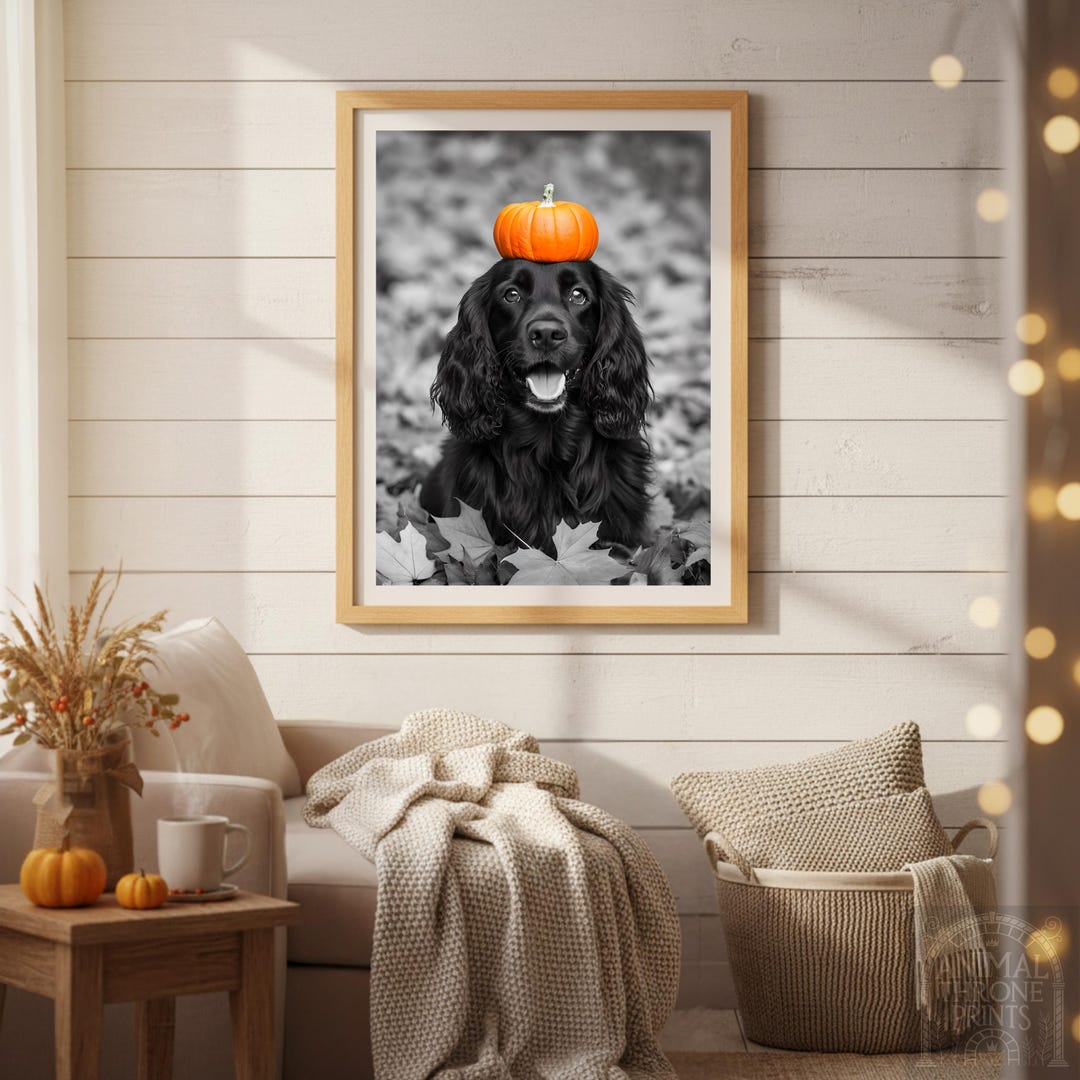 Black Cocker Spaniel Fall Wall Art, Halloween Dog Printable, Autumn ...