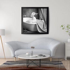 Cute White Duck Print, Fluffy Duck in Bathtub, Funny Bathroom Wall Art, Farmhouse Animal Decor, Duck Printable AI Art, Digital Download