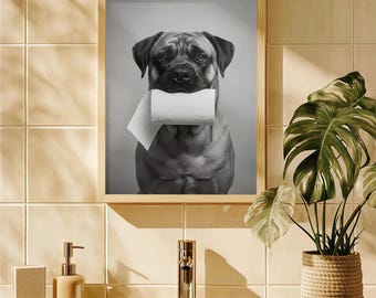 Funny Mastiff Bathroom Art: Toilet Paper Dog Print (Digital Download)