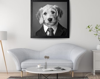 Doodle Puppy Portrait in Suit: Fashionable Pet Print (Digital Download)