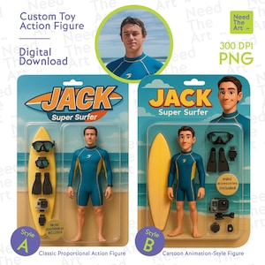 Ritratto di action figure personalizzato / Scatola per giocattoli personalizzata / Trasforma la tua foto in un action figure / Figurina digitale scaricabile / Idea regalo unica