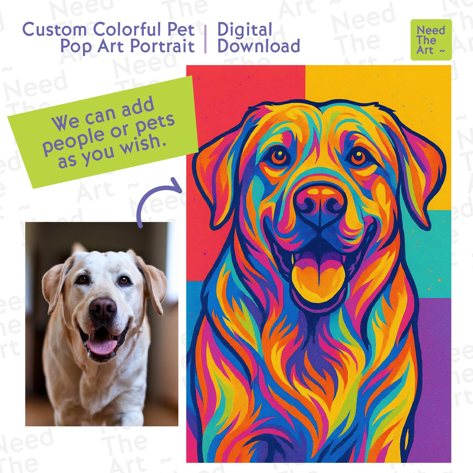Custom Colorful Pet Portrait, Personalized Dog Pop Art, Digital