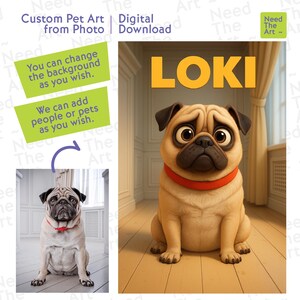 Custom Pixar-Style Pet Portrait | Personalized Cartoon Pet Art from Photo | Digital Download Animal Illustration Gift