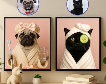 Funny Custom Pet Portrait in Bathroom | Dog on Toilet Art | Personalized Pet Wall Art | Digital Pet Photo for Bathroom Decor