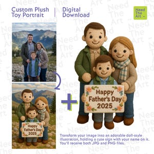 Custom Plush Toy Portrait from Photo | Soft Doll Style Digital Father's Day Gift | Personalized Illustration JPG & PNG