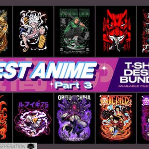 Best of Anime 3 Edition, Anime Graphic Design, Anime T-shirt Design PNG and PSD Print on demand Digital Download, Sublimation halftone