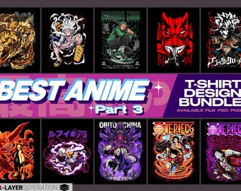 Best of Anime 3 Edition, Anime Graphic Design, Anime T-shirt Design PNG and PSD Print on demand Digital Download, Sublimation halftone
