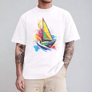 Colorful Sailboat Unisex Tee, Nautical Boat Graphic Top, Ocean Lover Shirt, Sailing Theme Apparel, Coastal Vibes T-Shirt