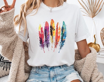 トップス unknown layered draped feather print tee unknown layered draped feather print tee