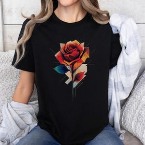 Camiseta con estampado artístico de rosas: camiseta con estampado floral, camiseta con diseño botánico, camiseta con arte de rosas exclusivo, regalo para amantes de la naturaleza, camiseta gráfica de manga corta