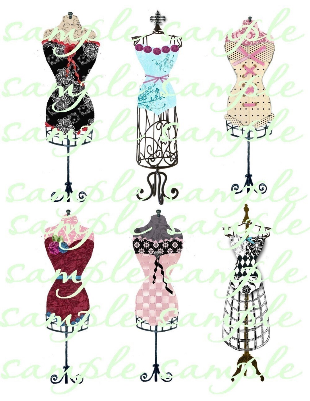 French Corsets on Vintage Dress Forms Digital Instant Download for Atc