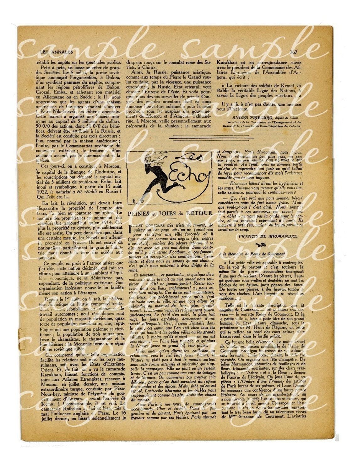 Vintage French Newspaper Page for Collage, Scrapbooking, Altered Art