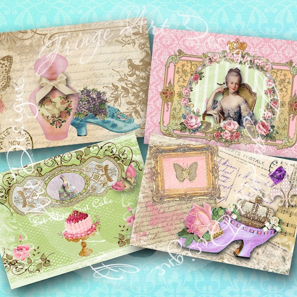 Marie Antoinette French Notecards Gift Tags Digital Instant Download Printable Images for ACEO, ATCs